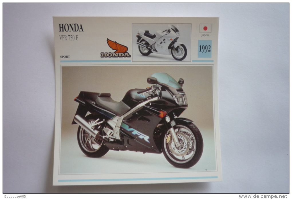 Transports - Sports Moto - Carte Fiche Technique Moto ( Honda Vfr 750 F - Sport -1992 ( Description Au Dos - Motorcycle Sport