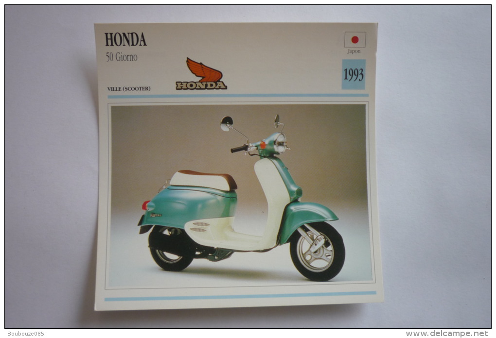 Transports - Sports Moto - Carte Fiche Technique Moto ( Honda 50 Giorno - Scooter -1993 ( Description Au Dos - Moto Sport