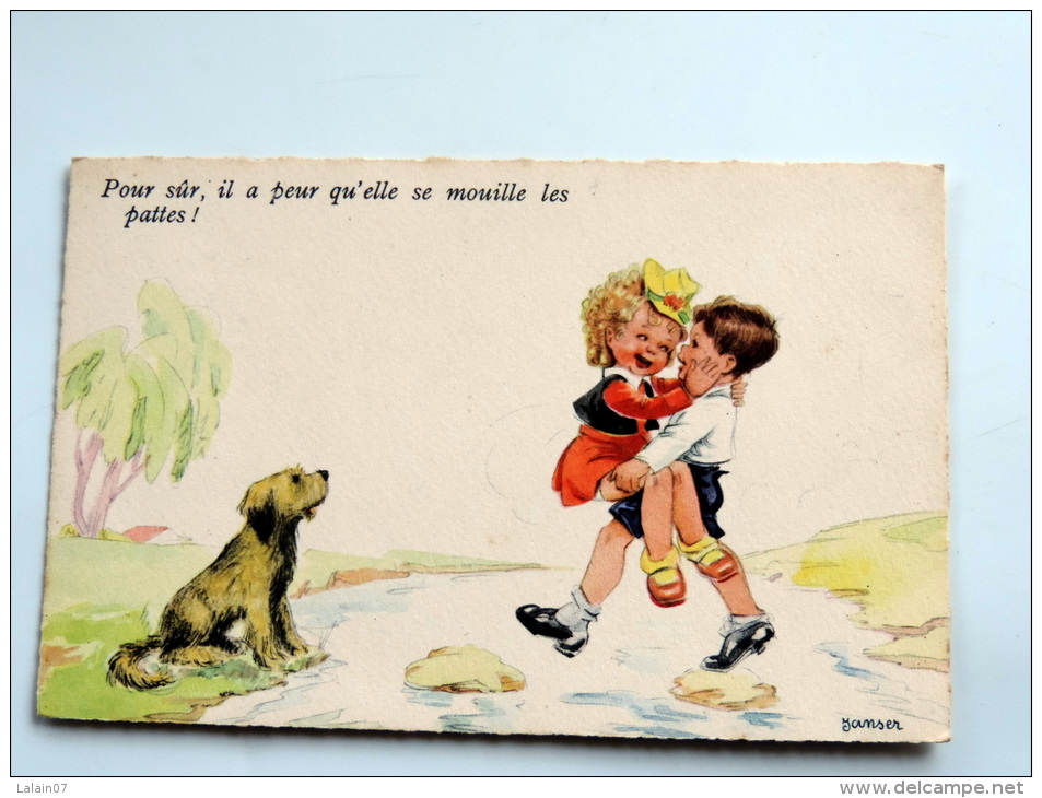 Carte Postale Ancienne : JANSER : Pour Sûr Il A Peur Qu'elle Se Mouille Les Pattes! - Janser