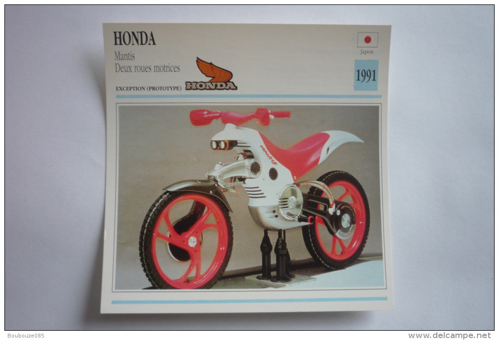 Transports - Sports Moto - Carte Fiche Technique Moto ( Honda Mantis Deux Roues Motrices - Prototype -1991 - Motorcycle Sport