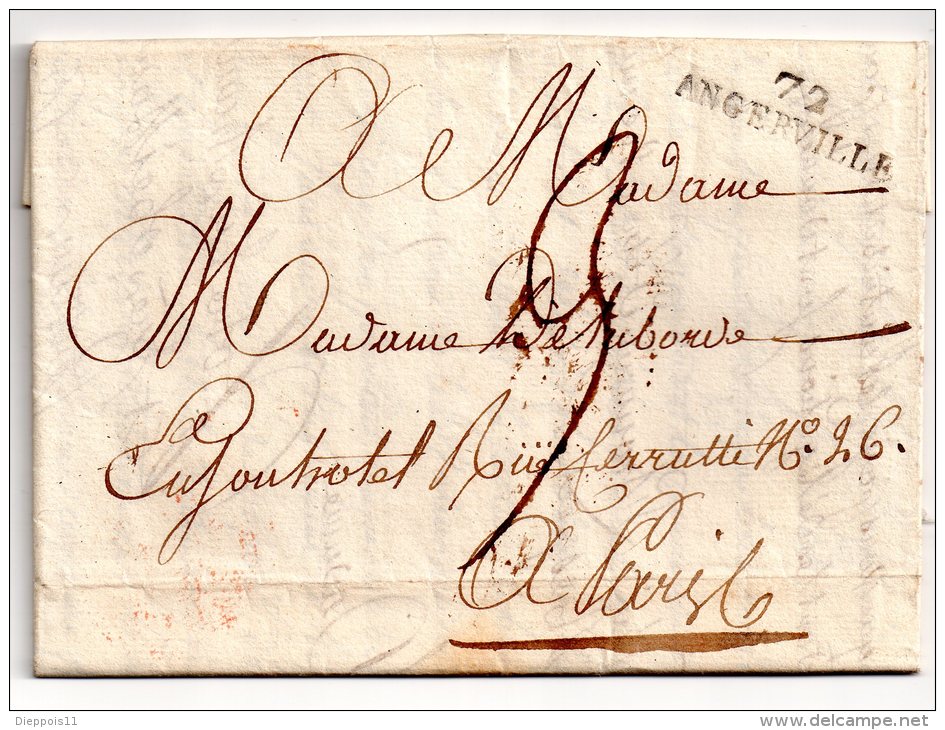 France Seine Et Oise ANGERVILLE Belle Marque Linéaire De 11 Juillet 1813 Taxe 9 Pour Paris Tampon à Date Rouge Verso - 1801-1848: Précurseurs XIX