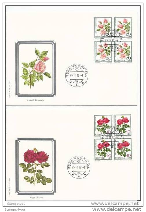 CH - 18300 -4 Enveloppes Suisses Avec Roses - Pro Juventute 1982 - Oblitération De Rosental - Roses