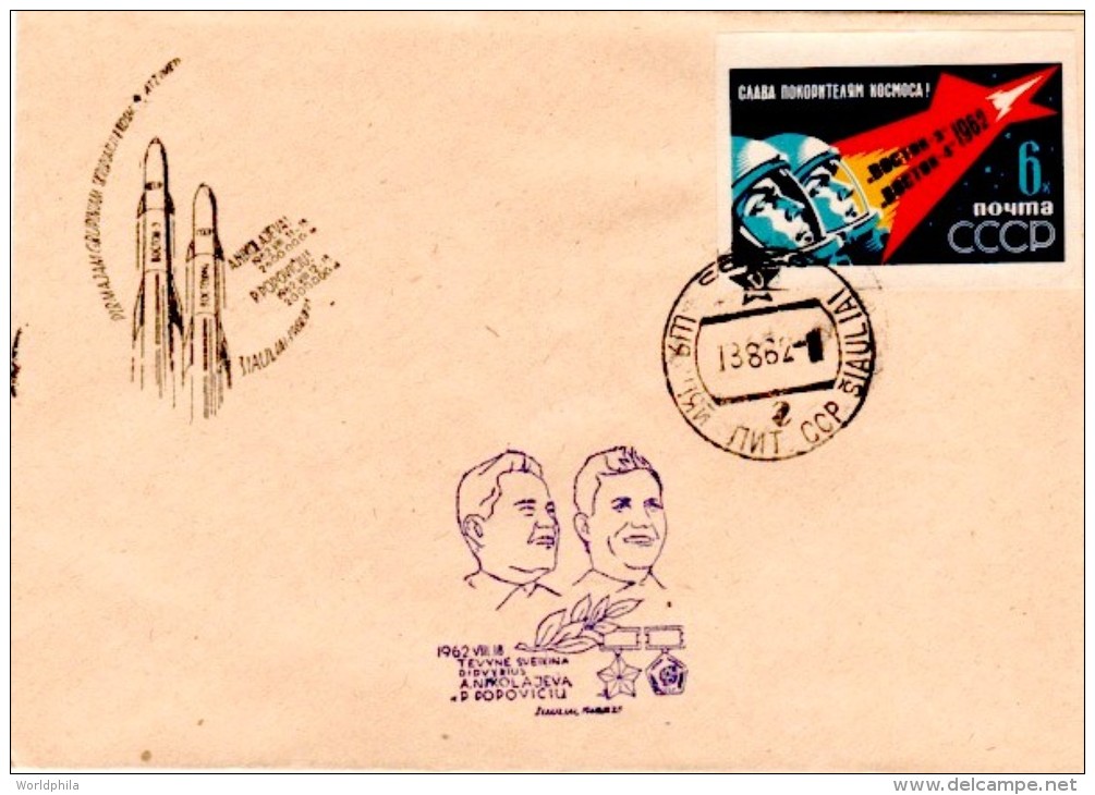 USSR Russia 1962 Siauliai "Vostok 3, Popovich" Spaceship/Vaisseau Cacheted  Cover Lollini #3541 - Russie & URSS