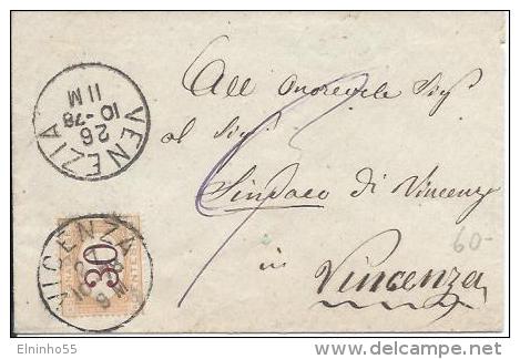 1878 Regno C. 30 Segnatasse - Lettera Piccole Dimensioni Non Affrancata Da Venezia Per Vicenza - Uso Singolo - Taxe