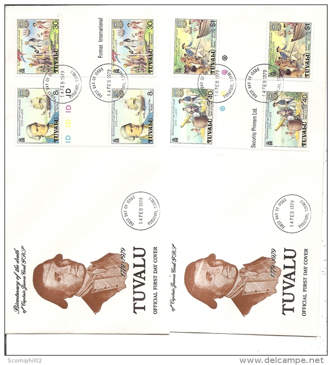 Explorateurs -Cook ( 2 FDC De Tuvalu Avec Timbres En Interpanneaux De 1979 à Voir) - Explorers