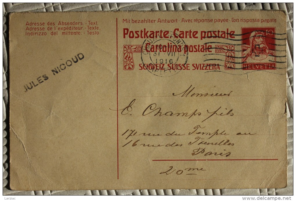 Carte Postale Pour Paris Oblitération Entier Postal Suisse Chaux De Fonds - Storia Postale