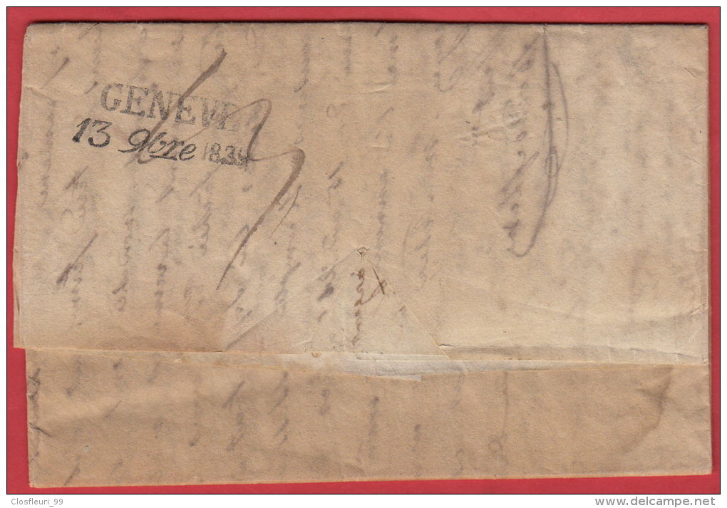 Lettre Préphilatélique Genève  13 Nov. 1839 Avec Marque Linéaire Au Verso. De Venise - ...-1845 Prefilatelia