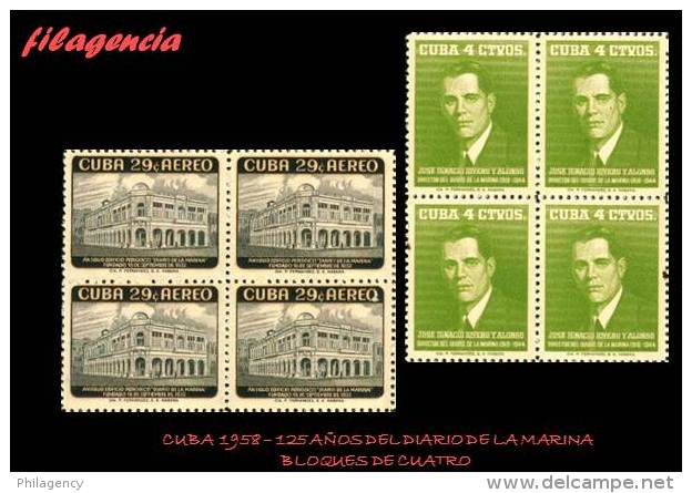 CUBA. BLOQUES DE CUATRO. 1958-04 125 ANIVERSARIO DEL DIARIO DE LA MARINA - Unused Stamps