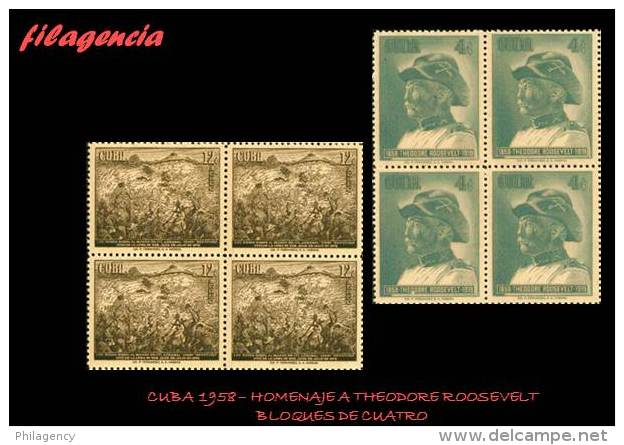 CUBA. BLOQUES DE CUATRO. 1958-10 CENTENARIO DEL PRESIDENTE DE LOS ESTADOS UNIDOS THEODORE ROOSEVELT - Unused Stamps