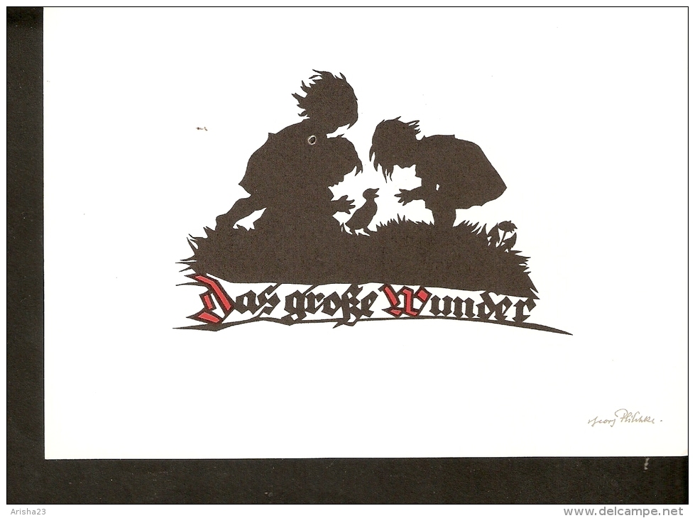 5k. Sihouetee - Scissor-type - Das Grosse Wunder - Children With Duck - Klaus Pfleumer - Scherenschnitt - Silhouette