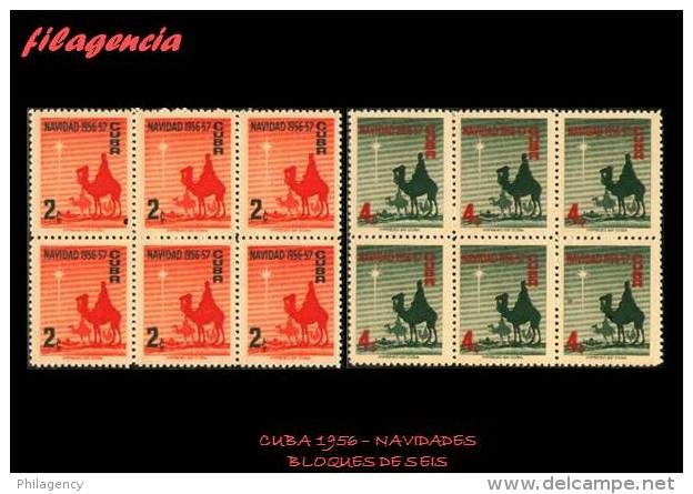 PIEZAS. CUBA MINT. 1956-16 NAVIDADES. BLOQUES DE SEIS - Nuovi