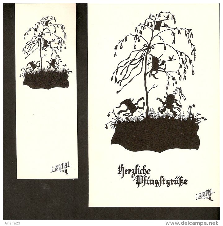 5k. Sihouetee - Scissor-type - Gnome Herzliche Pfingstgrusse - Original Scherenschnitt V. Paul Schrempel - Selbstverlag - Silueta