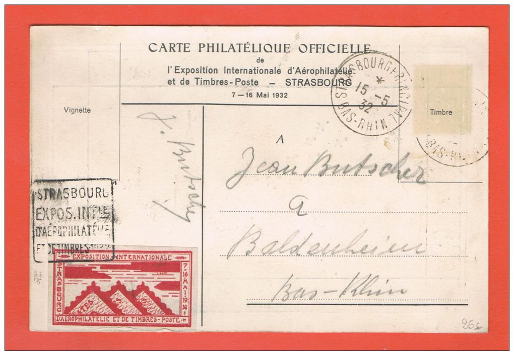 Exposition Internationale D\'Aérophilatélique Et De Timbres Strasbourg 15.5.1932 + Cachet Daguin - Strasbourg