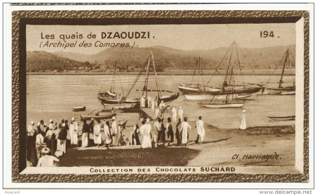 Mayotte Les Quais De Dzaoudzi Comores Cliché Harlingue Chromo Suchard 6 Cms Par 10 - Autres & Non Classés