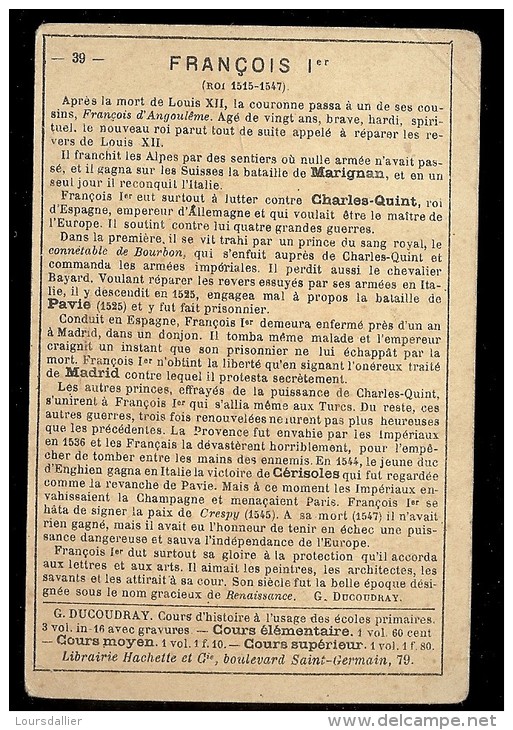 Carte Dorée FRANCOIS 1er N°39 Cours D'histoire G. DUCOUDRAY 1 - Geschichte