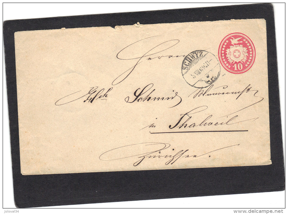 Suisse - Lettre Entier Postal De Schwyz 1869 Pour Thalweil Passe Zurich - Interi Postali
