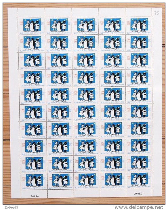 FRANCE 2001 FEUILLE COMPLETE EUROPARAT CONSEIL DE L'EUROPE OEUVRE DE UNGERER **  TIMBRE DE SERVICE N° 122; 50 TIMBRES - Full Sheets