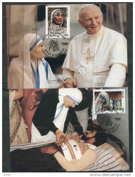 1998 Italia, Madre Teresa Di Calcutta , Serie Completa Con Annullo Ufficiale - Cartoline Maximum