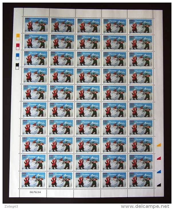 FRANCE 2001 FEUILLE COMPLETE BONNE ANNEE 3437**; 50 TIMBRES - Feuilles Complètes