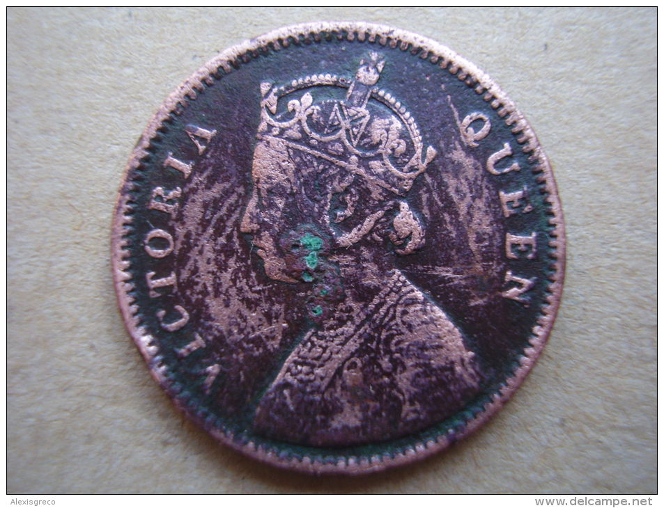 INDIA  REGAL COINAGE (BRITISH) 1862 QUARTER ANNA COPPER COIN USED. - India