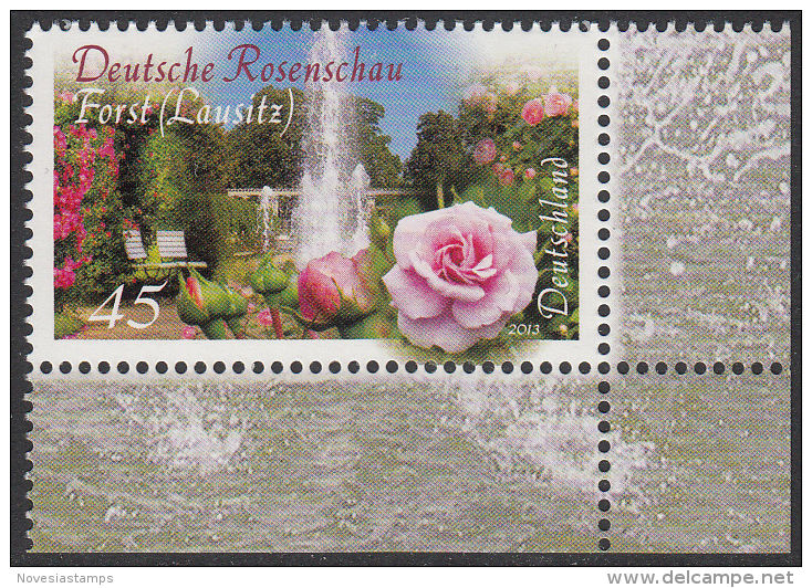 !a! GERMANY 2013 Mi. 3012 MNH SINGLE From Lower Right Corner -German Roses Exhibition, Forst - Ungebraucht