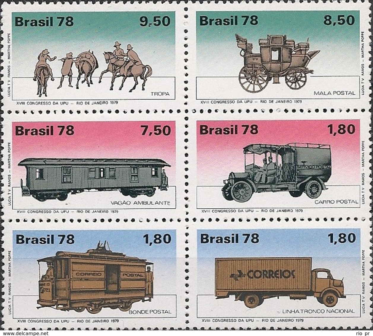 BRAZIL - BLOCK OF SIX HISTORIC MAIL TRANSPORTATIONS 1978 - MNH - Neufs