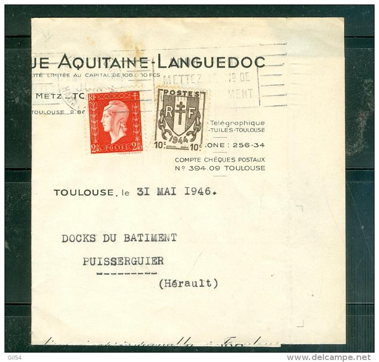 Lettre De Mai  1946 Oblitéré Toulouse  Affranchie Par MARIANNE DE DULAC  N°693 + Type Chaine 670  Phi15011 - 1944-45 Marianna Di Dulac