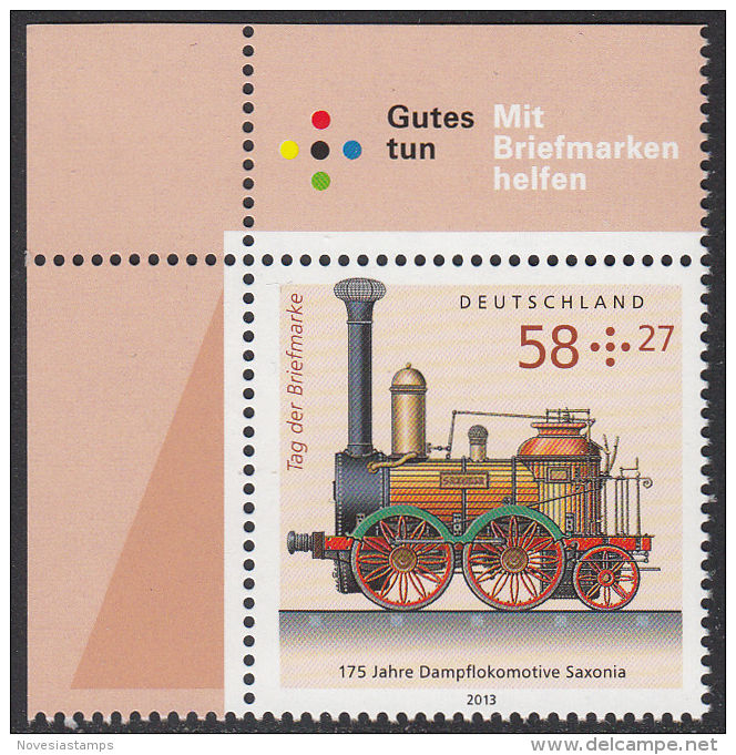 !a! GERMANY 2013 Mi. 3027 MNH SINGLE From Upper Left Corner -Steam Locomotive "Saxonia" - Ungebraucht