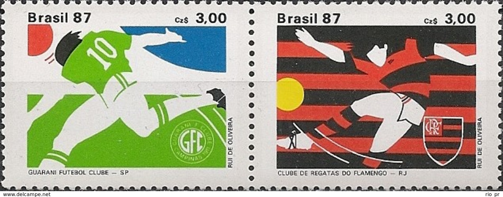 BRAZIL - SE-TENANT BRAZILIAN SOCCER CLUBS (GUARANI AND FLAMENGO) 1987 - MNH - Clubs Mythiques