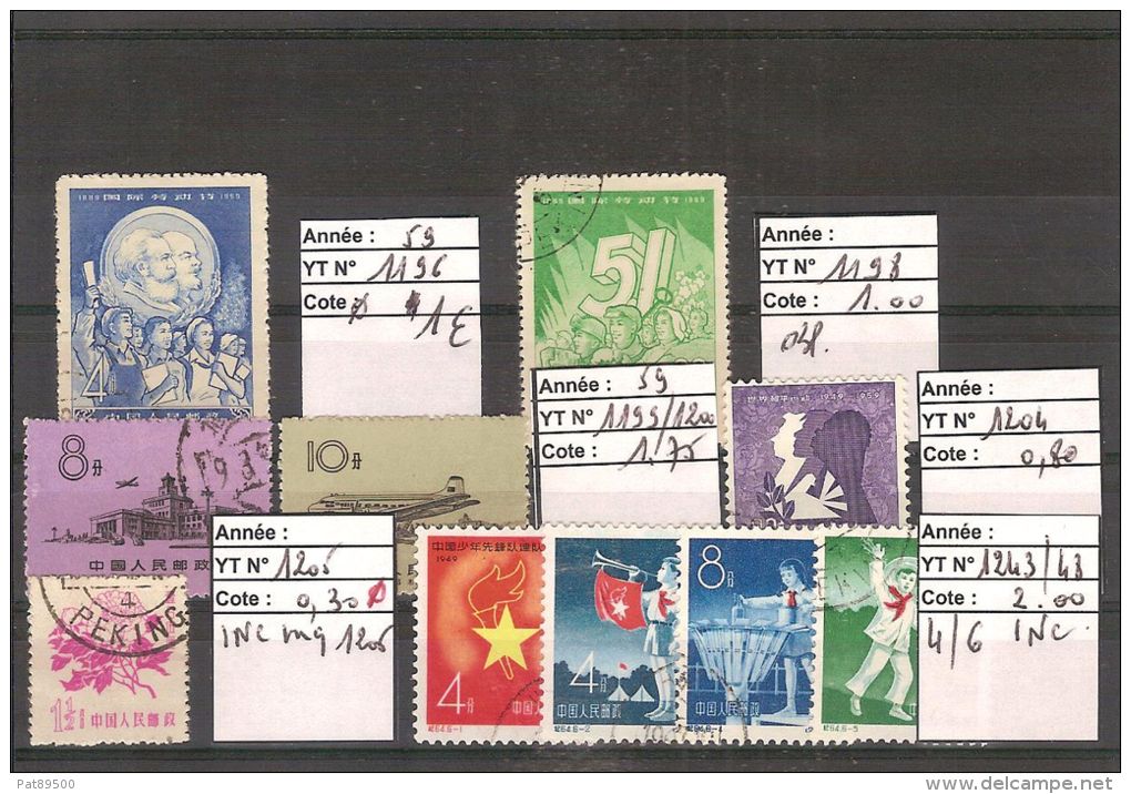 CHINE 1959 OBLITERES Lot De10 T. N°1196, 1198, 1199/1200, 1204, 1205 12431245 (4/6)  // Cote 2005 = 6,85 Euros - Gebruikt