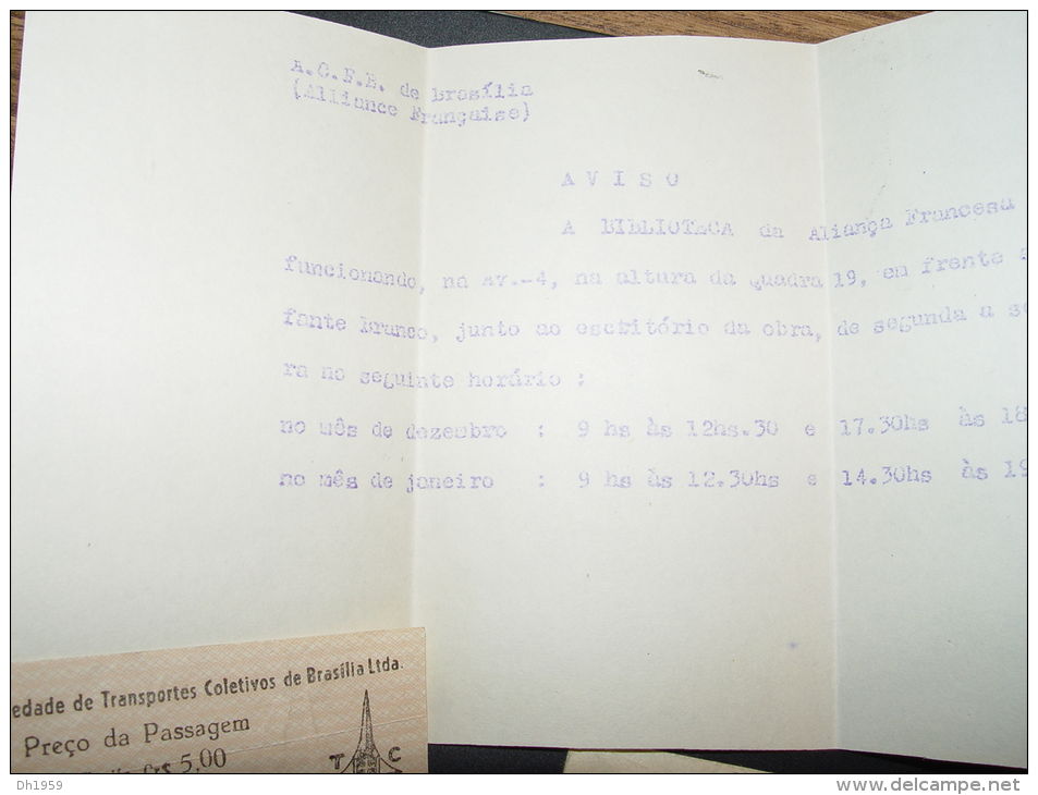 ALLIANCE FRANCAISE DE BRASILIA BRESIL DEPART 29.12 1962 RETOUR 3.4. 1963 - Cartas & Documentos