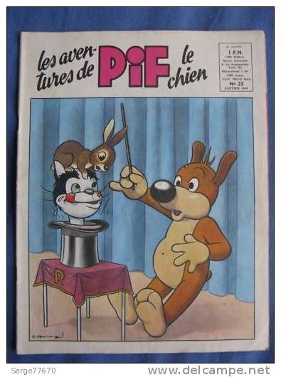 Les Aventures De Pif Le Chien N° 23 De Janvier 1960 Humanité Arnal Vaillant Gadget Placid Muzo Arthur - Pif - Autres