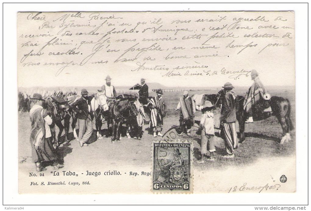 ARGENTINE  /  " LA  TABA "  /  JUEGO  CRIOLLO  ( Cowboys, Chevaux ) /  Edit.  S. RIMATHE  N° 94 - Argentine
