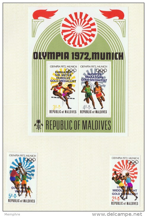 1972  Jeux Olympiques De Munich Médaillés D'or  MiNr 430-1, Bloc 15A * - Maldive (1965-...)