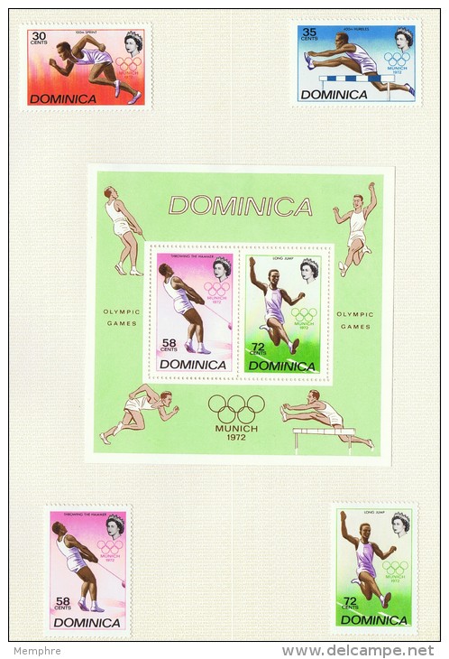 1972  Munich Olympic Games Stamps And Souvenir Sheet MiNr 341-4, Block 14 * MH - Dominica (...-1978)