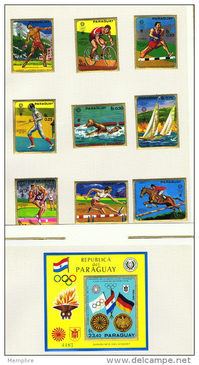 1970  Munich  Olympic Games  Variuous Sports  FLAGS  MINR 2035-43. BLOCK 140 - Paraguay