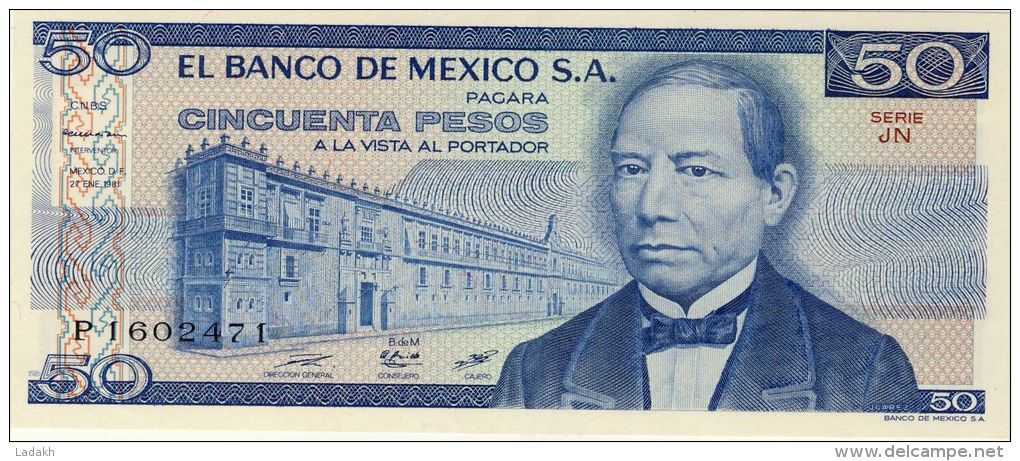 BILLET # MEXIQUE # 50 PESOS # PICK 731 # 1981  #  JUAREZ # NEUF # - Mexique