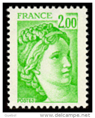 France Sabine De Gandon N° 1977  ** Le 2f00 Vert Jaune - 1977-1981 Sabine De Gandon