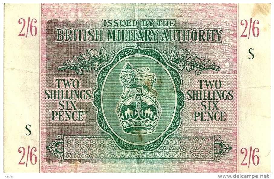 UNITED KINGDOM 2 SHILLINGS 6 PENCE GREEN LION EMBLEM FRONT & MOTIF BACK SERIES S ND(1943) PM3 READ DESCRIPTION !! - Autorità Militare Britannica