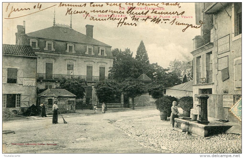 CPA 31 MONTREJEAU FONTAINE ET PLACE DES VEAUX 1904 - Montréjeau