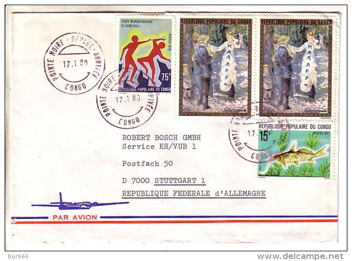 GOOD CONGO Postal Cover To GERMANY 1980 - Good Stamped: Hand Ball ; Fish ; Art - Oblitérés