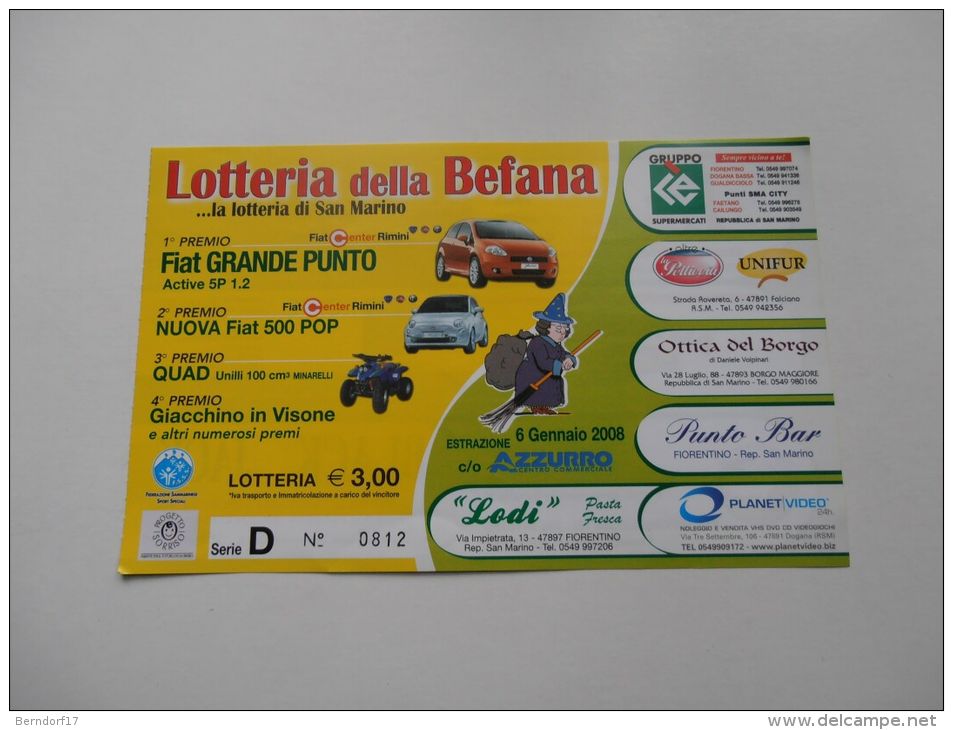 REPUBBLICA DI SAN MARINO - LOTTERIA DELLA BEFANA 2008 - Pubblicitari