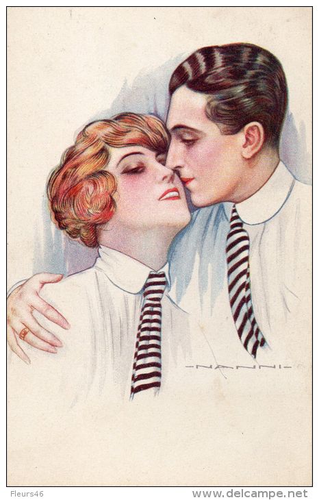 Illustrée Signée NANNI - Couple Aux Cravattes Rayées - Nanni