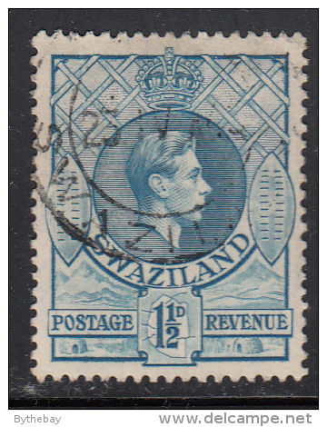 Swaziland Used Scott #29 1 1/2p George VI, Light Blue - Swasiland (...-1967)