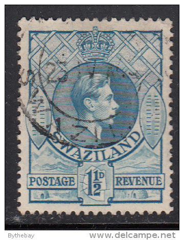 Swaziland Used Scott #29 1 1/2p George VI, Light Blue - Swaziland (...-1967)