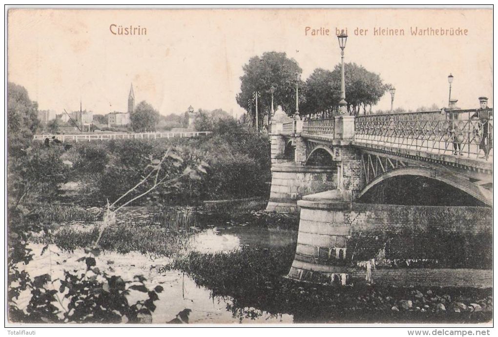 Cüstrin Partie Bei Der Kleinen Warthe Brücke Belebt Schüler Küstrin Feldpost 24.8.1916 Kostrzyn Nad Odra Neumark Poland - Neumark