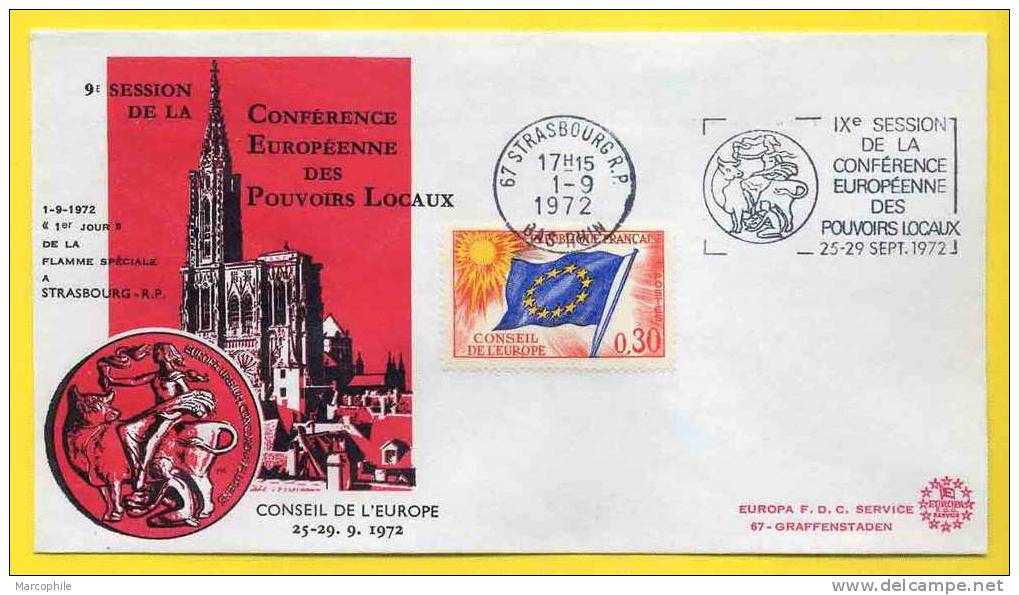 SERVICE - STRASBOURG / 1972  OB. FDC CONFERENCE POUVOIRS LOCAUX SUR LETTRE - Cartas & Documentos