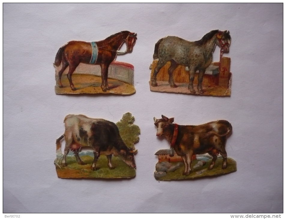 4 PETITS  DECOUPIS  -  Chevaux - Vaches - Tiere