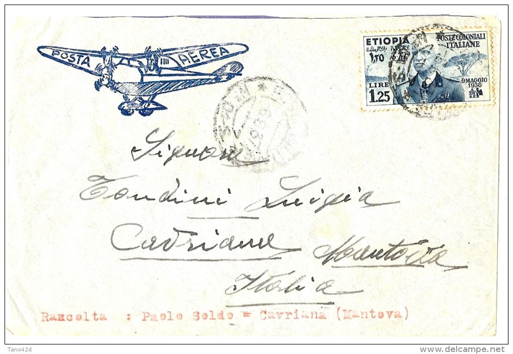 LSAU8 - ITALIE - OCCUPATION  ETHIOPIE - 1L25 SEUL SUR LETTRE AVION OBL. POSTA MILITARE 6/6/1937 POUR CAVRIANA - Ethiopie