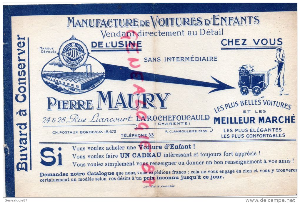 16 - LA ROCHEFOUCAULD - BEAU BUVARD PIERRE MAURY 24-26 RUE LIANCOURT- MANUFACTURE VOITURES D' ENFANTS-POUSSETTE - Transporte